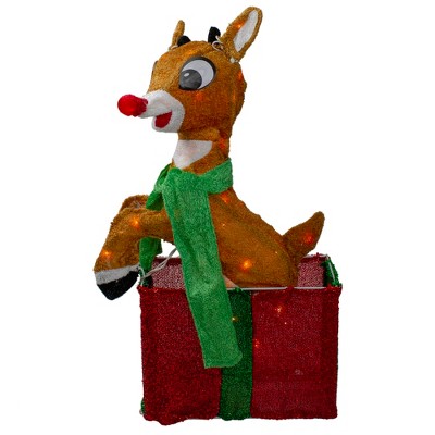 Northlight 24" Pre-Lit Rudolph the Red Nosed Reindeer Gift Box Christmas Outdoor Decor - Clear Lights