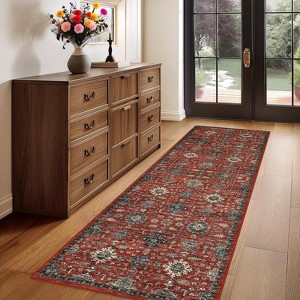 Living Room Rug, Soft Vintage Washable Area Rug Boho Low Pile Non-Slip Large Rug Farmhouse Indoor Floor Carpet - 1 of 4