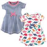 Touched by Nature Baby and Toddler Girl Organic Cotton Short-Sleeve Dresses 2pk, Dinosaurs