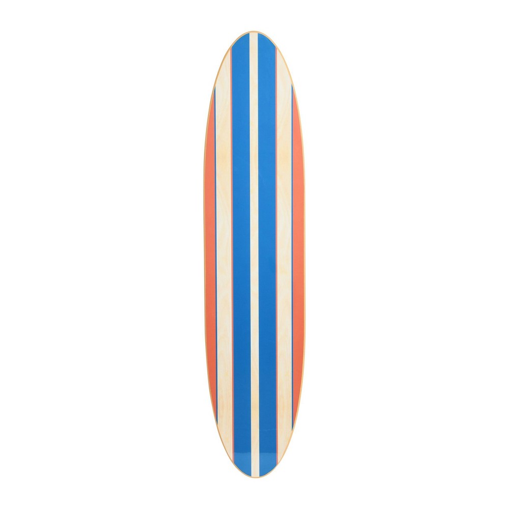 Photos - Garden & Outdoor Decoration Storied Home Lacquered Wood Surfboard Wall Decor with Orange/Blue Striped