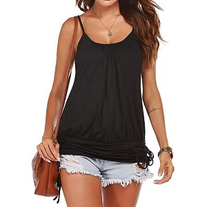 Imily Bela Women Summer Tank Tops Casual Spaghetti Strap Banded Bottom Loose Camisole Side Shirring Lace Up Shirts - 1 of 4