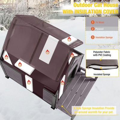 Large Brown Insulated Wooden Dog House with Elevated Floor