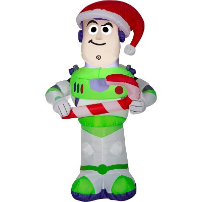 Gemmy Christmas Airblown Inflatable Stylized Buzz w/Candy Cane Disney, 3.5 ft Tall, Multicolored