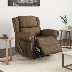 HL Home, Wall Hugger Recliner in Distressed Saddle Brown Faux Leather - 1 of 4