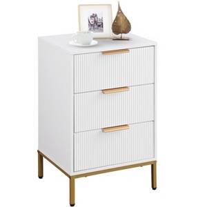 Racxily Nightstand with 3 Drawers, End Table,Gold MetalFeet, Gold Metal Handles, Drawer Panels Shaped by Cutting Lines, End Table for Bedroom - 1 of 4