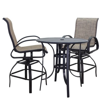 Courtyard Casual Santa Fe 3 pc Balcony Height 36" Round Dining Set  Includes one 36" Balcony Table and two Balcony Swivel Stools