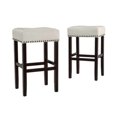 DSVIMOY Counter and Bar Stool Set of 2 Backless Faux Leather for Modern Kitchen and Dining, Beige, 32.25"*19.25"*9.5"