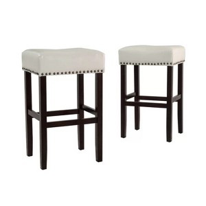 DSVIMOY Counter and Bar Stool Set of 2 Backless Faux Leather for Modern Kitchen and Dining, Beige, 32.25"*19.25"*9.5" - 1 of 4