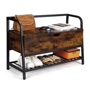 Acekool 47" White Shoe Bench with Sliding Doors & Cushion, Farmhouse Entryway Storage Bench with Hidden Compartment and Adjustable Shelves - 1 of 4