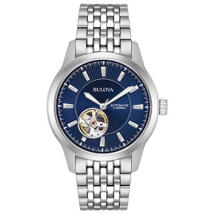 Bulova Men's Classic 3-Hand Automatic Stainless Steel Watch, Open Aperture, Blue Dial 40mm - 1 of 4