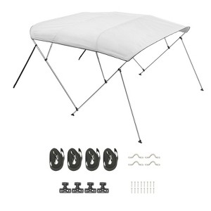 VEVOR 4 Bow Boat Bimini Tops, 600D Polyester Canopy with Aluminum Alloy Frame, 2 Support Poles, 4 Straps, 8'Lx(91"-96")Wx54"H, Light Grey - 1 of 4