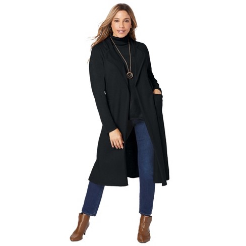 Jessica London Women's Plus Size Cashmere Collared Duster, S - Black