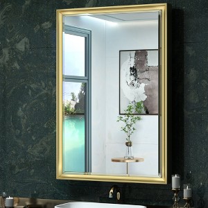 Keonjinn 24 in. W x 36 in. H Metal Framed Gold Rectangular Framed Recessed/Surface Mount Medicine Cabinet with Mirror,Gold - 1 of 4