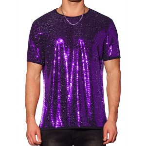 Lars Amadeus Men's Short Sleeves Crew Neck Nightclub Party Sequin T-Shirts - 1 of 4