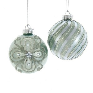 Kurt Adler 80MM Silver and Pale Aqua Embellished Ball Ornaments, 6 Piece Set - 1 of 4