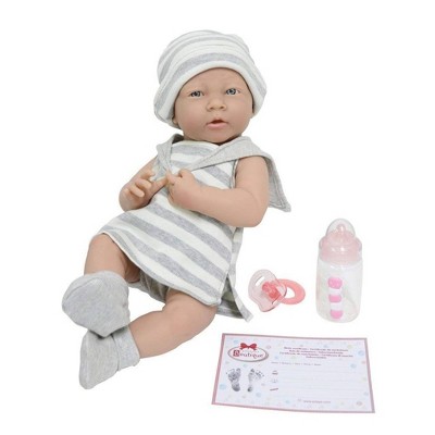 JC Toys La Newborn 15" Girl Doll - Gray Striped Outfit