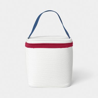 4 Cans/3.1qt Soft Sided Personal Cooler Red /Cream/Blue - Sun Squad™