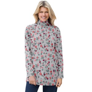 Woman Within Plus Size Mockneck Long-Sleeve Tunic - 1 of 4