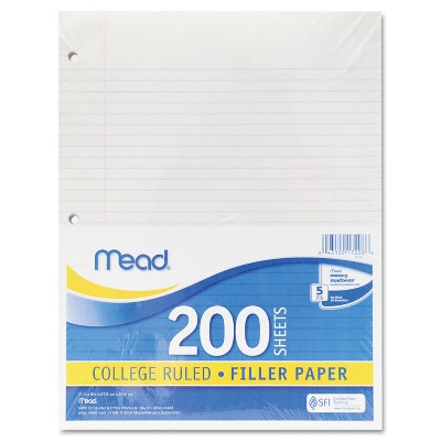 Mead Filler Paper 15lb College Rule 11 x 8 1/2 White 200 Sheets 17208