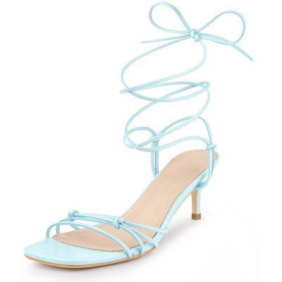 Perphy Women's Knot Lace Up Strappy Square Toe Kitten Heel Sandals