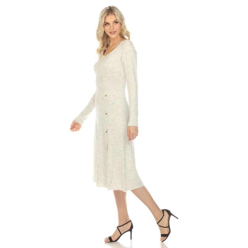 Women's Crew Neck Fit and Flare Sweater Midi Dress, 2 of 6