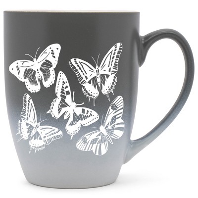 Elanze Designs Butterflies Two Toned Ombre Matte Gray and White 12 ounce Ceramic Stoneware Coffee Cup Mug