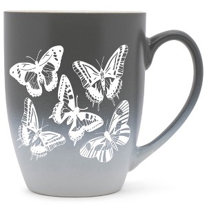 Elanze Designs Butterflies Two Toned Ombre Matte Gray and White 12 ounce Ceramic Stoneware Coffee Cup Mug - 1 of 4
