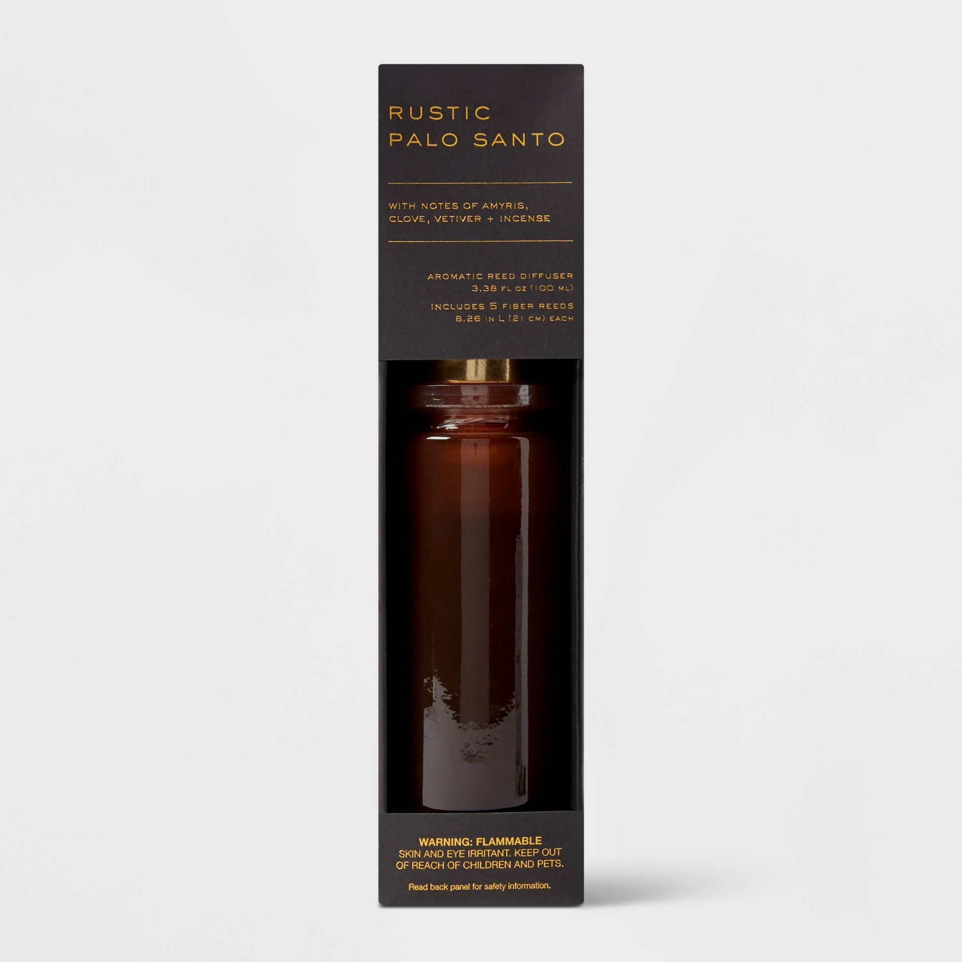 100ml Rustic Palo Santo Label Fiber Oil Reed Diffuser  Black  - Threshold™: Vetiver & Incense Aroma, No Battery Required