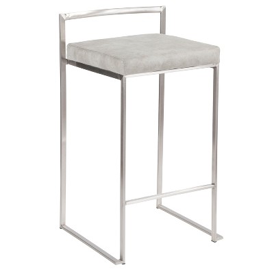 Set of 2 Light Gray Metal Counter Stools with Cushions