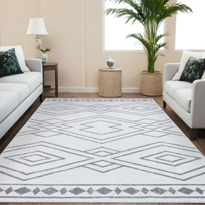 Modern Washable Geometric Area Rug Low Pile Non Slip Floor Carpet Non Shedding Stain Resistant Decorative Mat