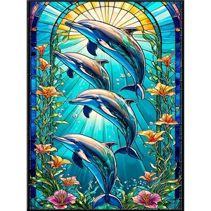 Sunsout Dolphin Leap Stained Glass 1000 pc Jigsaw Puzzle 71832 - 1 of 4