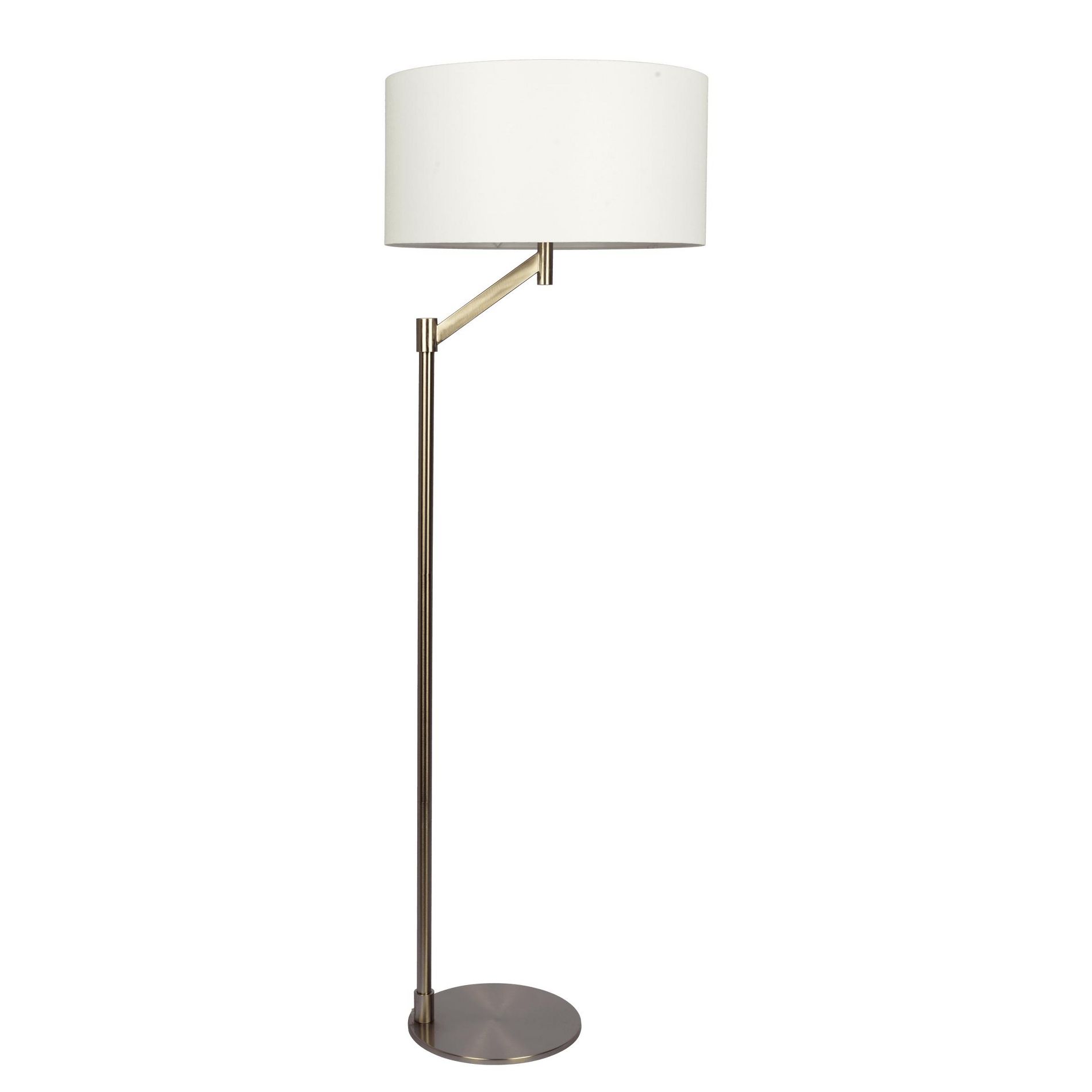 GDFStudio Morrie Modern Floor Lamp with Rotary Switch, Metal Base and Linen Shade, Brushed Nickel/White