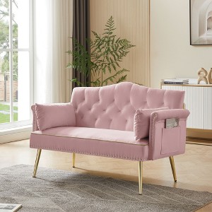 NicBex Luxury Loveseat,Modern Small Velvet Loveseat Sofa with Tufted Back & Metal Legs,2-Seater Couch for Living Room - 1 of 4