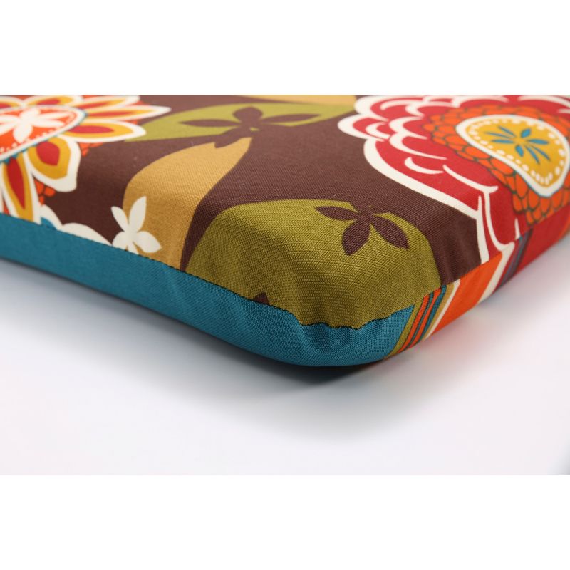 Outdoor Reversible Rounded Chair Cushion - Brown/Turquoise Floral/Stripe - Pillow Perfect, 4 of 12