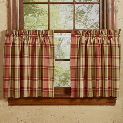 Rustic Red and Green Cotton Plaid Kitchen Tier Curtains