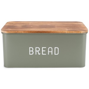 Nat & Jules Matte Green 12 x 7 Metal Enamel Rubber Wood Lidded Bread Box - 1 of 4