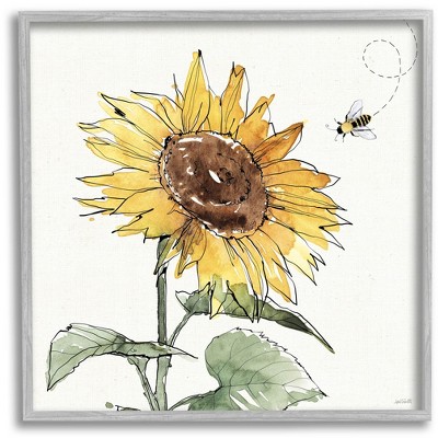 Stupell Industries Cheerful Sunflower Buzzing Bee Framed Giclee Art