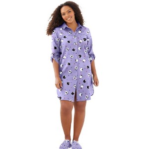 Dreams & Co. Plaid Flannel Button-Front Sleepshirt - 1 of 4