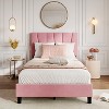Velvet Upholstered Platform Bed Frame, Adjustable Headboard, Diagonal Tufted, Twin/Full/King Size, Beige/Pink - 2 of 4