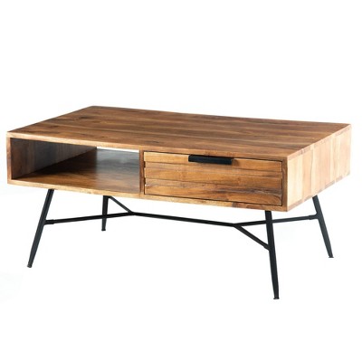 Wood and Metal Coffee Table with Spacious Storage Brown/Black - The Urban Port