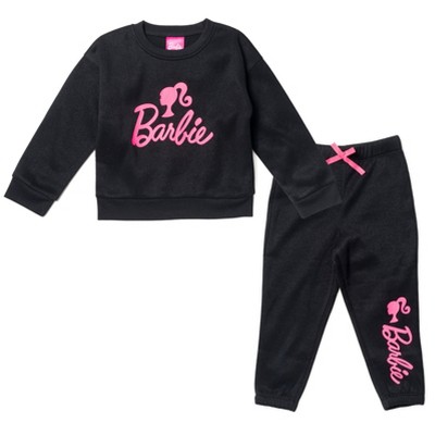 Barbie Big Girls French Terry Sweatshirt And Jogger Pants Set Black 14 ...