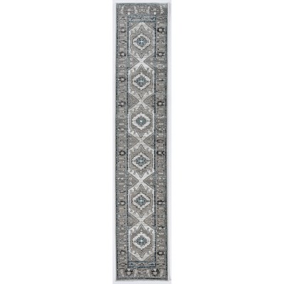 Vintage Gray and Blue Serape-Style Easy Care Rug 24in x 6in