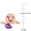 EVERLY JEWELRY | Rose Silver 1 ct TGW Pear African Amethyst and White Topaz 2-Stone Rose Ring - 3 of 4