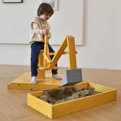 Avenlur Excavator: Wooden Ride-On Fun with Two-Handed Controls for Toddlers - Portable Outdoor Sandbox Adventure Toy!