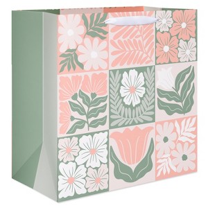 Mother's Day XL Square Gift Bag Flowers Quilted - 1 of 4