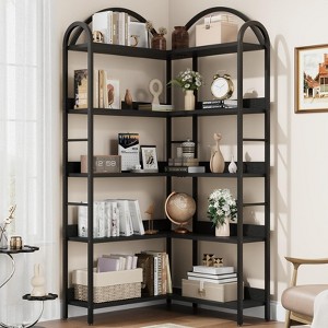 Arched Corner Bookshelf 68.5" Tall, Industrial Wood & Metal Bookcase for Home Office, 5-Tier Storage Shelf for Books/Toys/Decor - 1 of 4