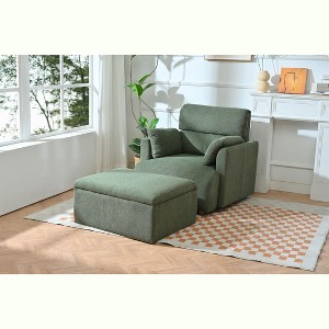 PAGED Accent Chair, Upholstered Reading Chair with Storage Ottoman, Modern Lounge Chair with Wood Frame for Office - 1 of 4