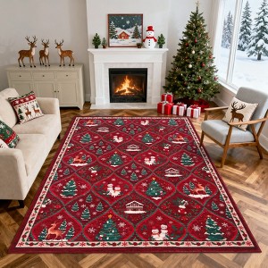 Orieon Washable Christmas Rug  96x120 in Non Slip Large Holiday Carpet Red Low Pile Soft Area Rug for Living Room Bedroom Dining Room - 1 of 4