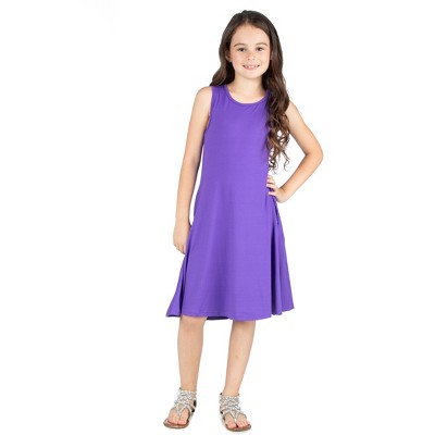 24seven Comfort Apparel Girls Sleeveless Pocket Swing Dress-purple-s ...