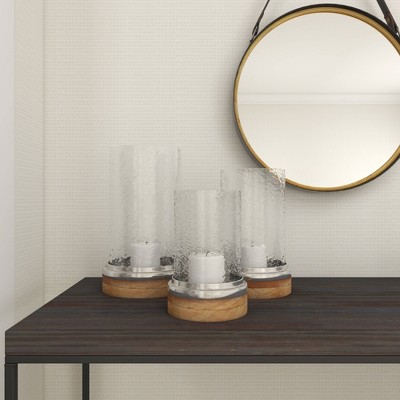 Elegant Traditional Wood & Glass Hurricane Candle Lantern Trio